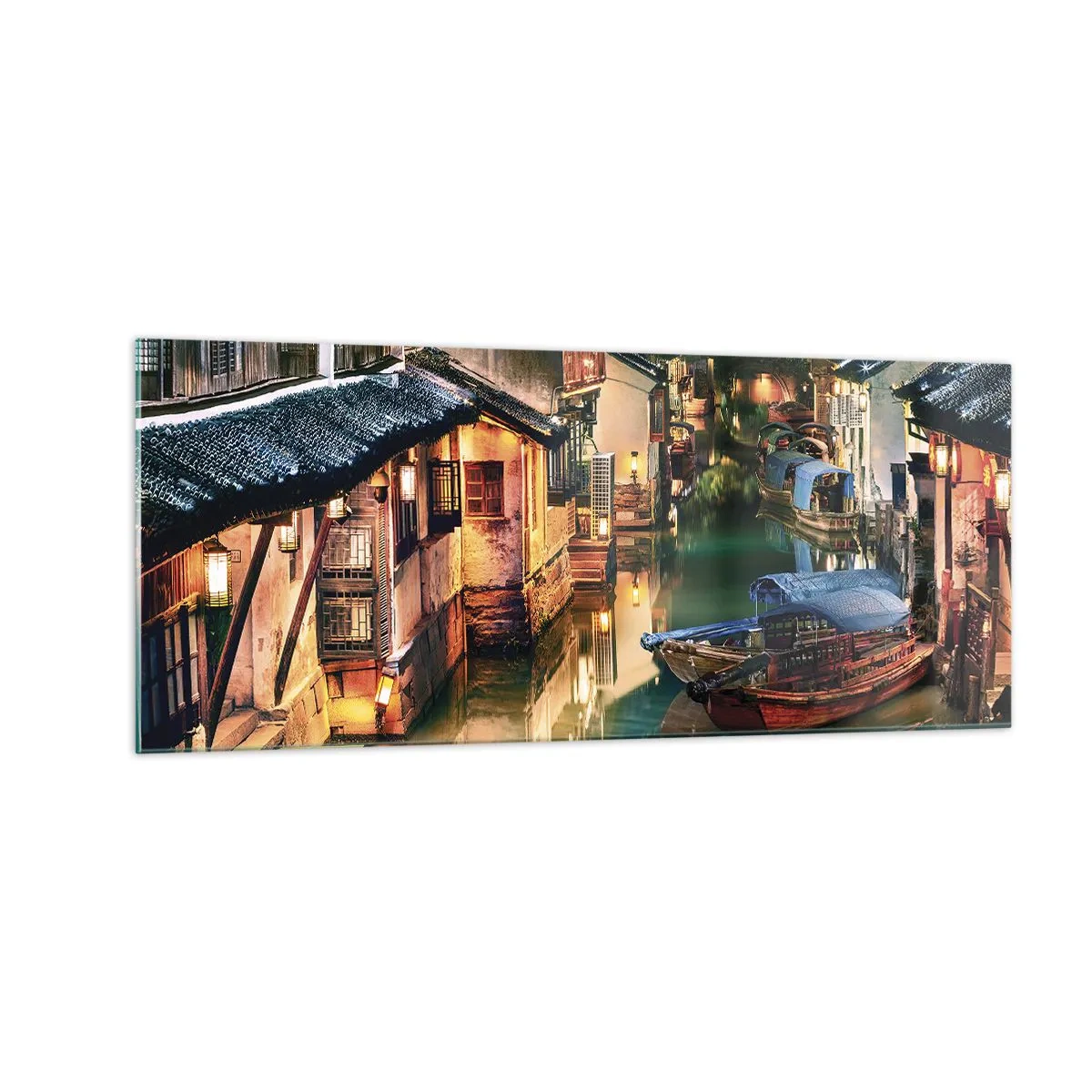 Quadro em vidro - Uma noite em uma rua chinesa - 100x40 cm
