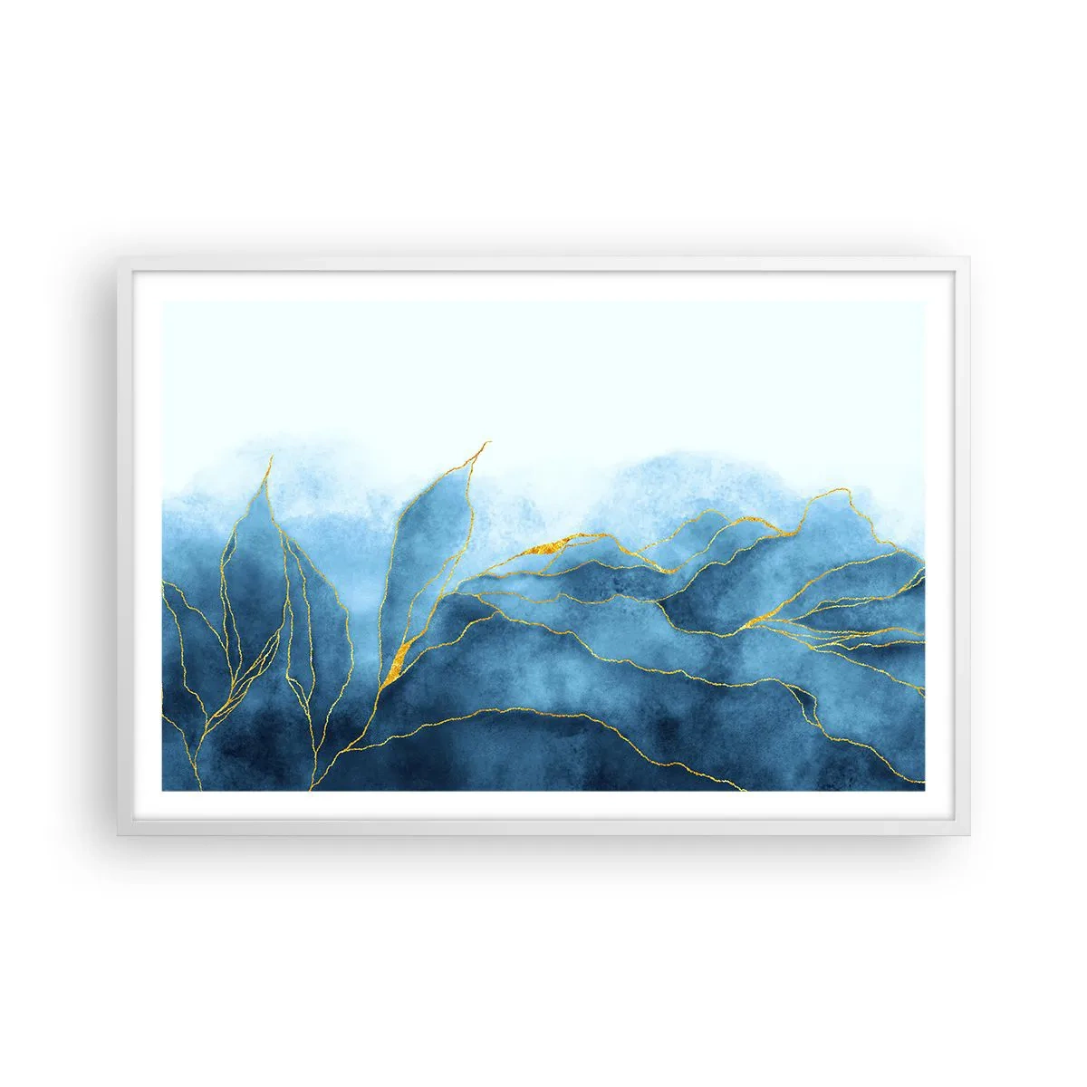 Pôster em moldura branca - Azul dourado - 91x61 cm