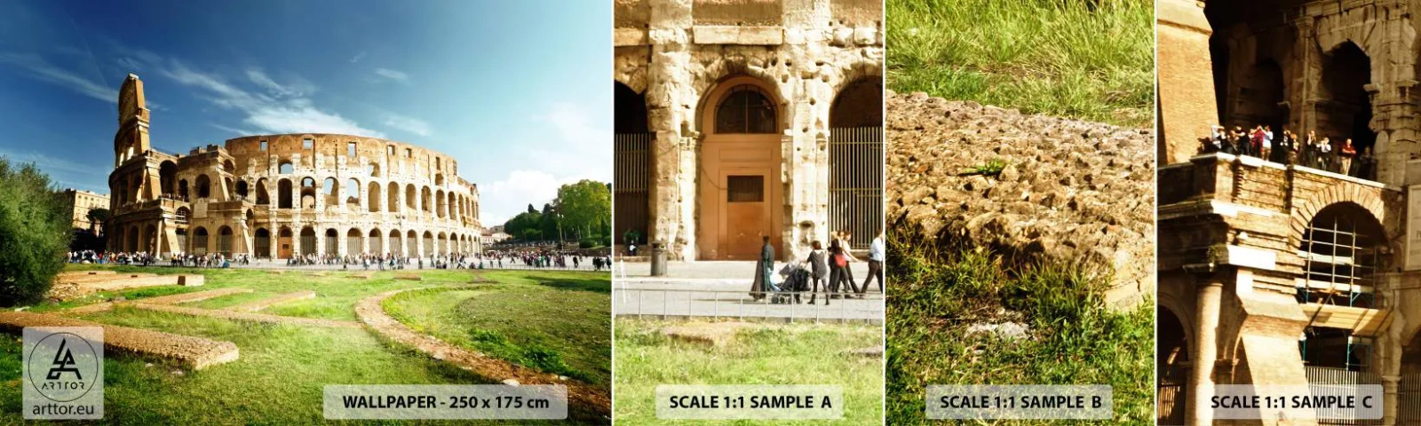 Amostra de Papel de Parede Standard Eco - Ainda pode-se ouvir o barulho das armas - Coliseu, Roma, Arquitetura - 100x30 cm