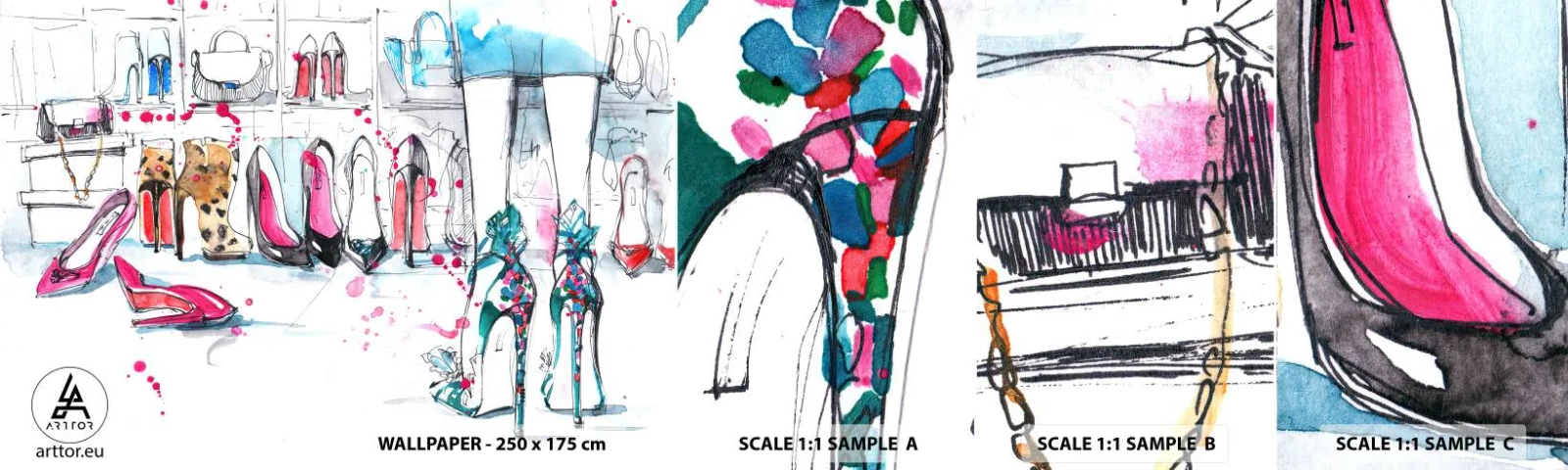 Amostra de Papel de Parede Standard Eco - Abre-te, sésamo - Guarda-roupa feminino, Moda, Bolsa - 100x30 cm