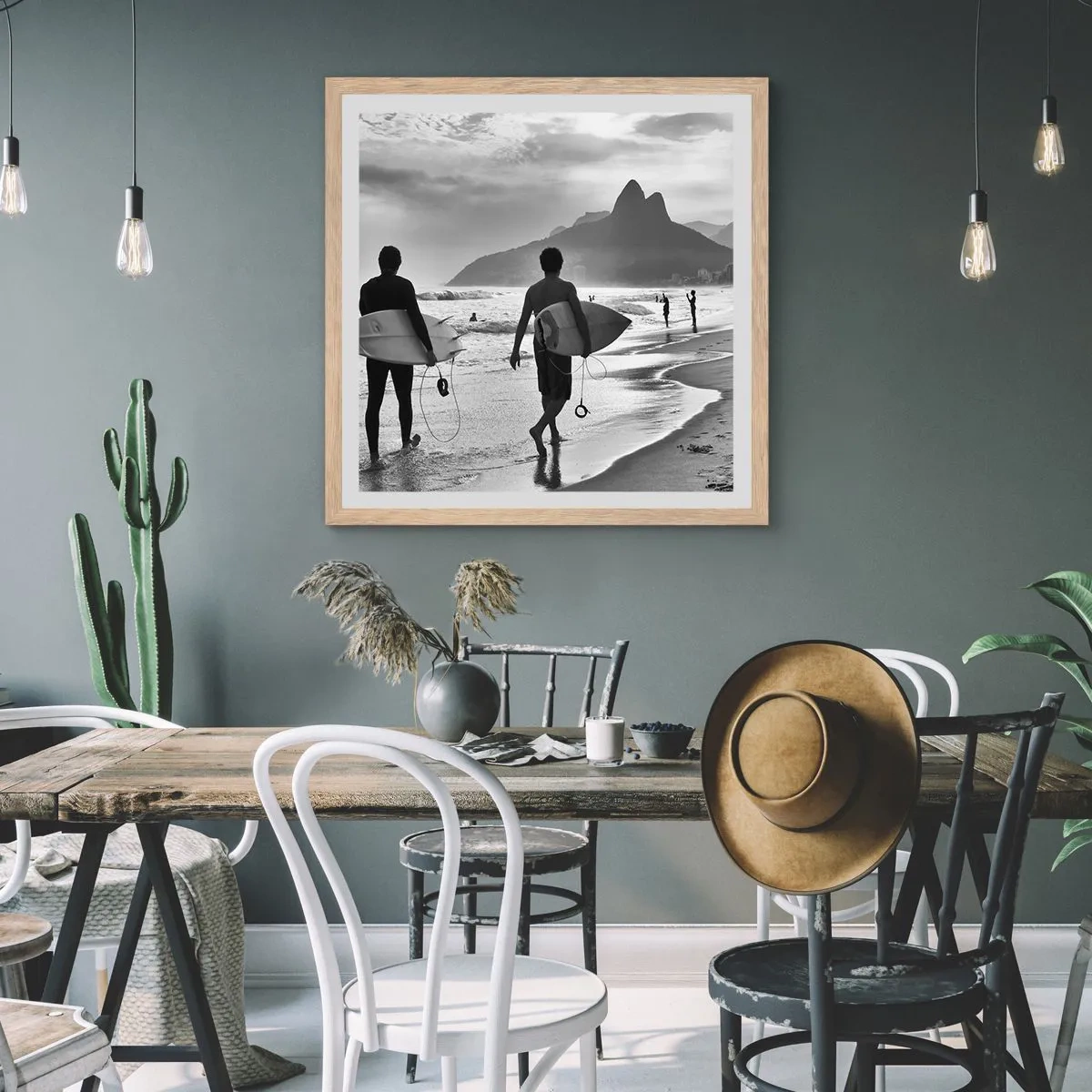 Pôster com moldura de carvalho claro - Samba para uma onda - 60x60 cm