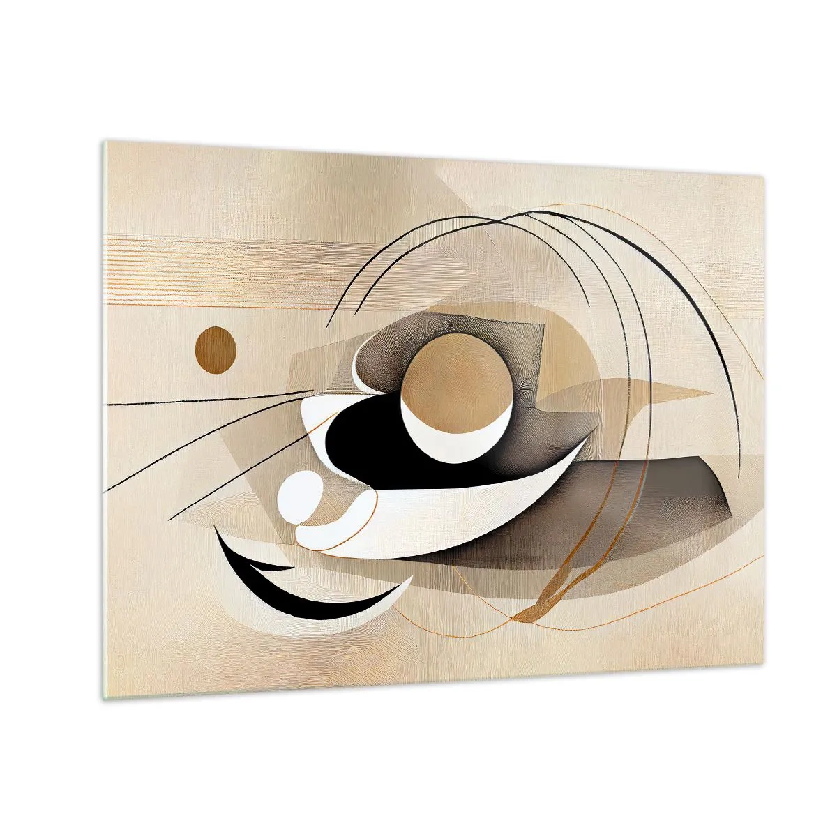 Quadro em vidro - Abstração minimalista em bege com formas geométricas - 70x50cm - Composição: a essência da palavra - Decoração de parede moderna para a sala de estar e quarto ARTTOR