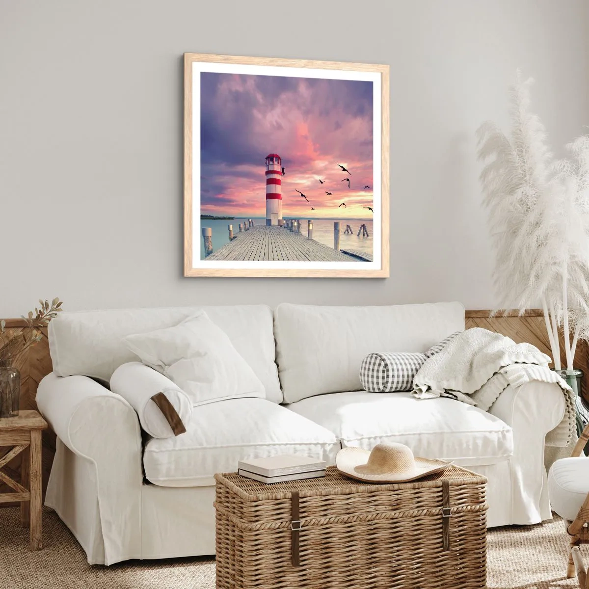 Pôster com moldura de carvalho claro - Hora de ir ao porto - 60x60 cm