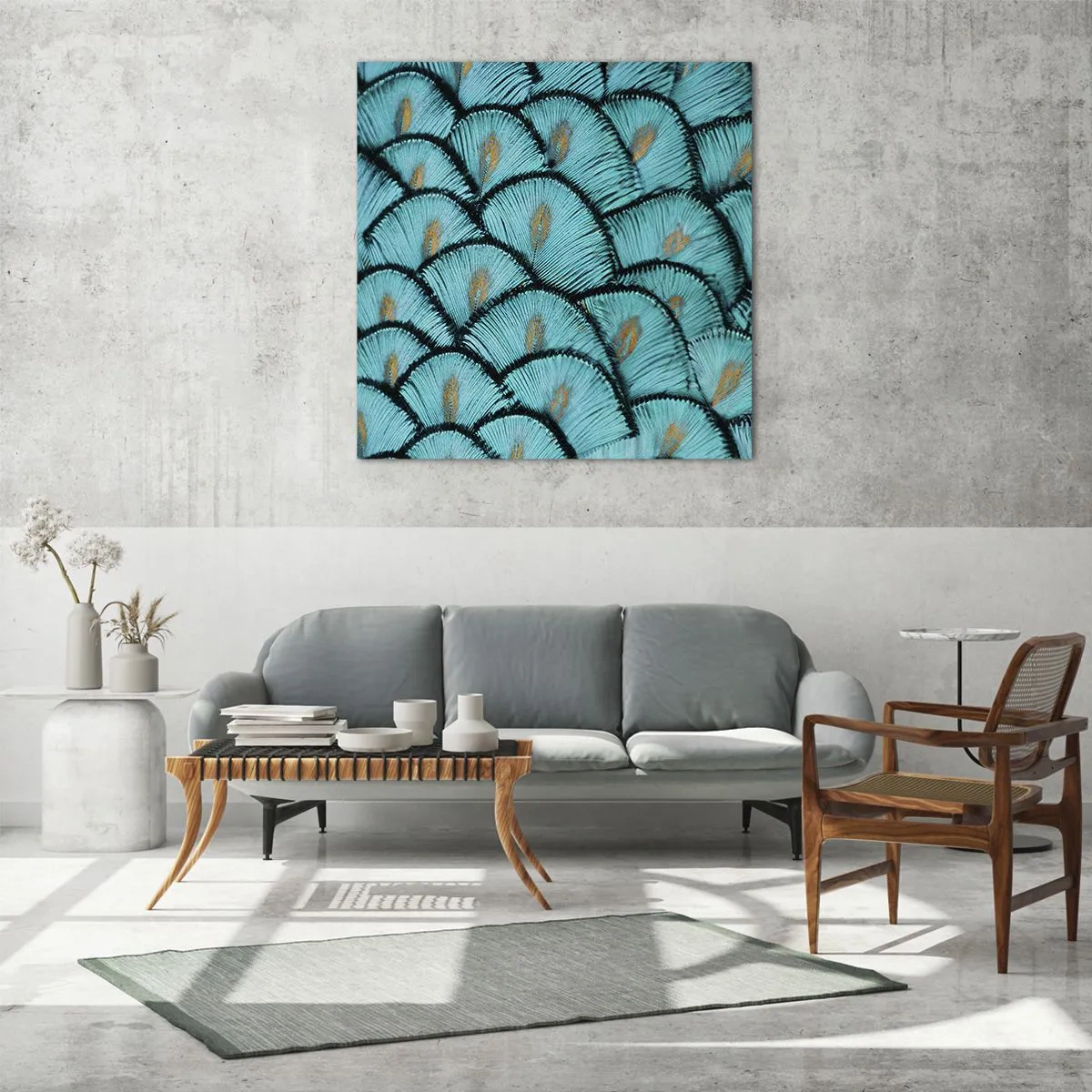 Quadro em vidro - A grande gala de penas - 70x70 cm