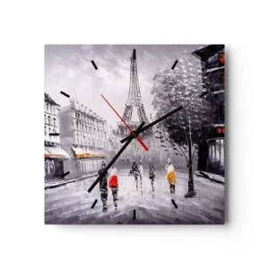 Relógio de parede - Relógio em vidro - Passeio em Paris - 30x30 cm