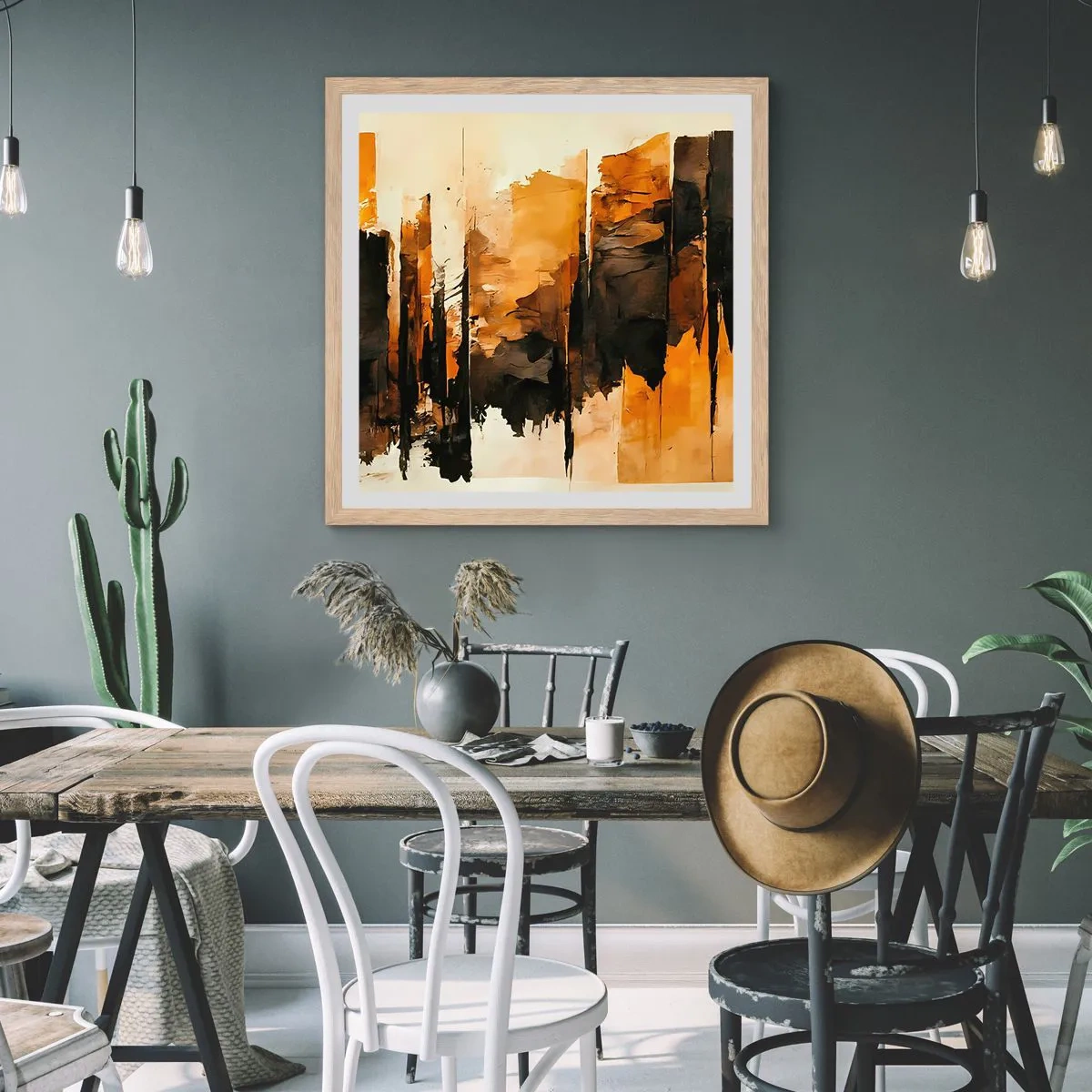 Pôster com moldura de carvalho claro - Harmonia de preto e dourado - 30x30 cm