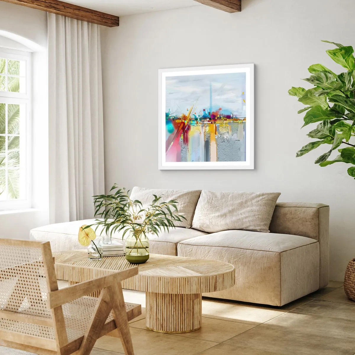 Pôster em moldura branca - Ponte da alegria sobre o rio da vida - 60x60 cm