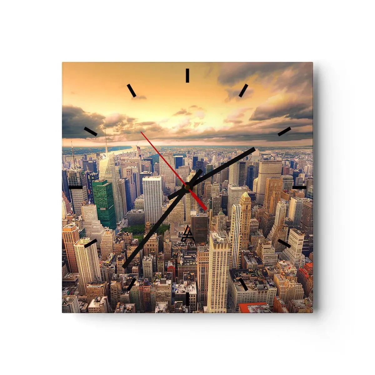 Relógio de parede - Relógio em vidro - Metrópole dourada - 30x30 cm