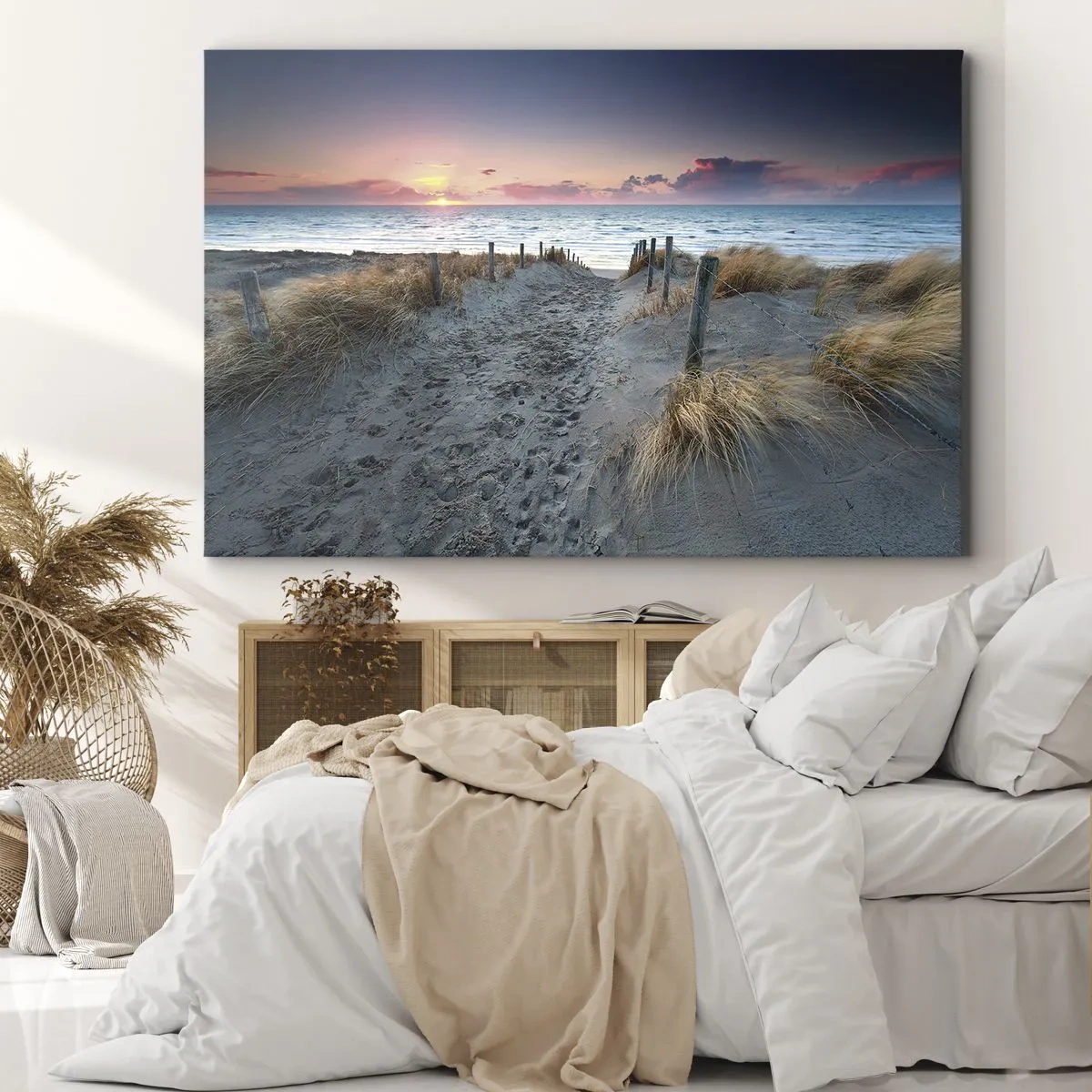 Quadro em tela - Caminho que leva à praia ao pôr do sol - 70x50cm - Derramou um arco-íris de esplendor radiante.... - Decoração de parede moderna para a sala de estar e quarto ARTTOR