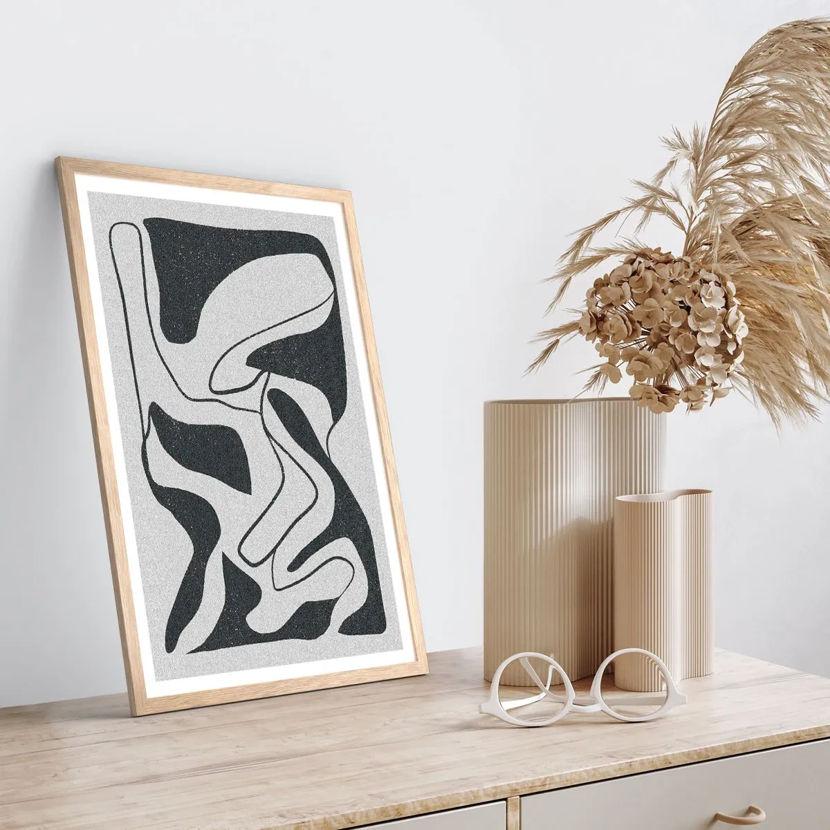 Pôster com moldura de carvalho claro - Labirinto abstrato divertido - 40x50 cm