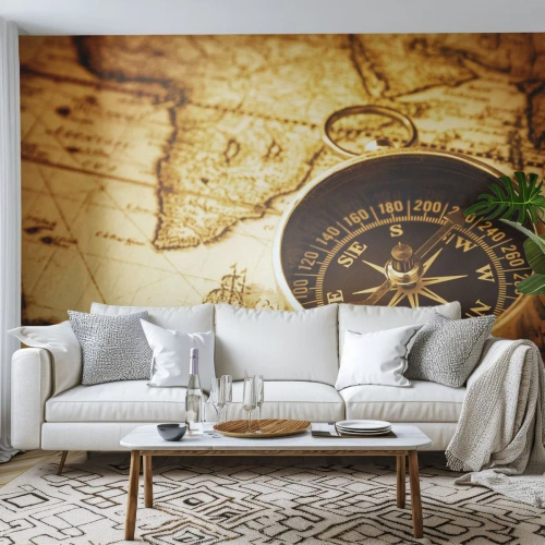 Papel de Parede Premium Canvas - Oriente ou Ocidente? - Viagens, Mapas Mundiais, Bússola - 500x350 cm