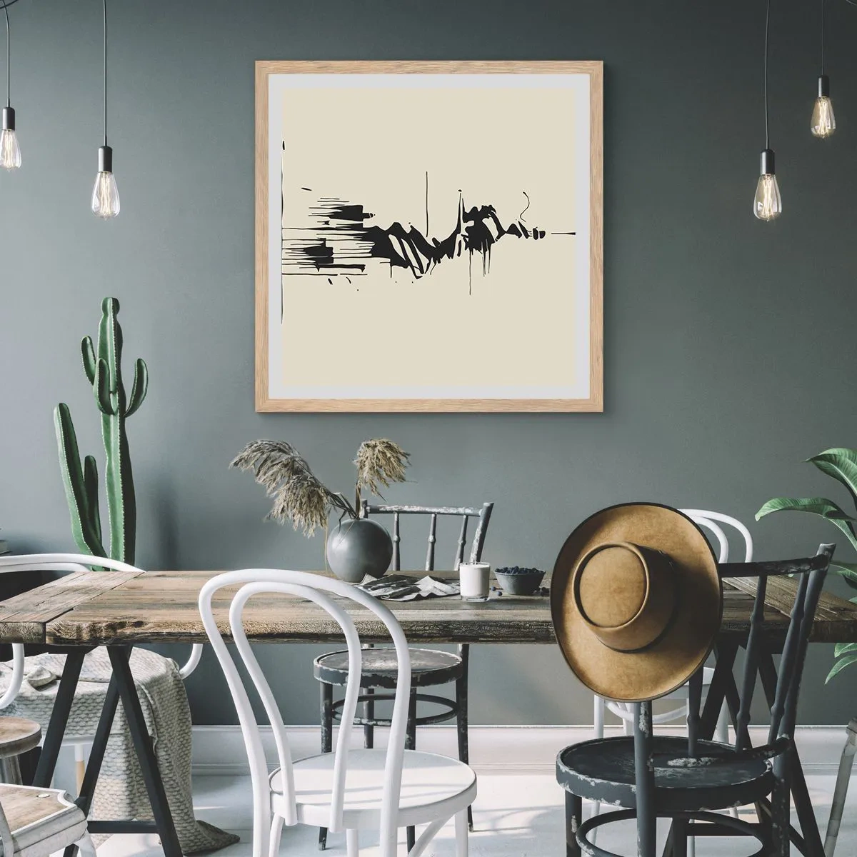 Pôster com moldura de carvalho claro - Abstração apressada - 40x40 cm