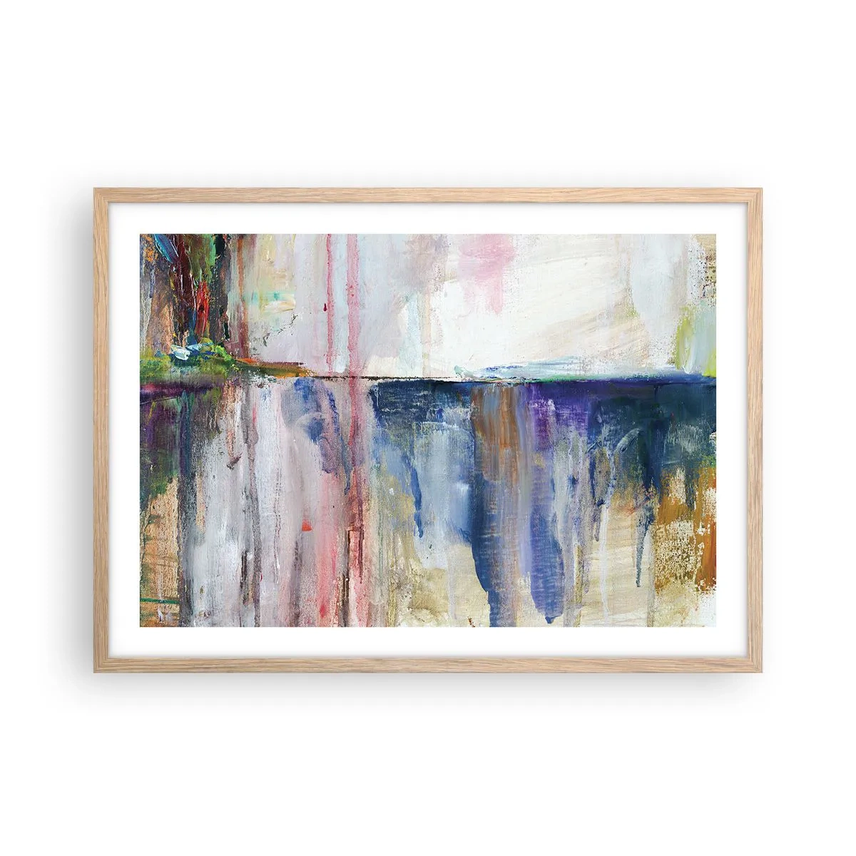 Pôster com moldura de carvalho claro - Impressões coloridas e associações - 70x50 cm