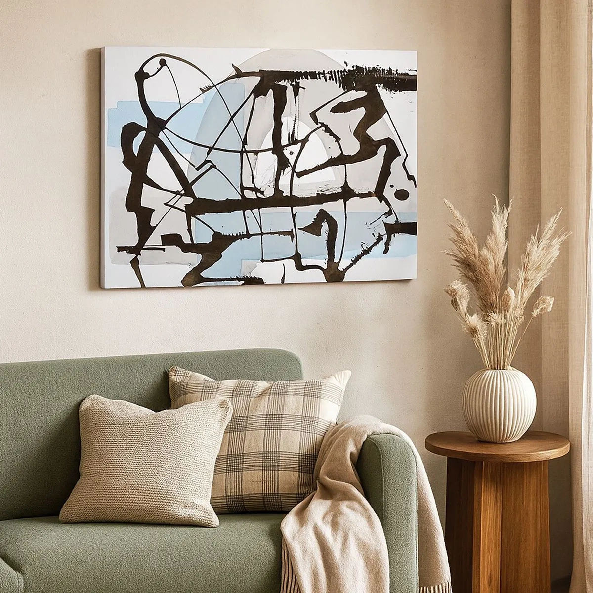 Quadro em tela - Linhas e formas abstratas em azul e preto - 70x50cm - Azul mesmo assim - Decoração de parede moderna para a sala de estar e quarto ARTTOR