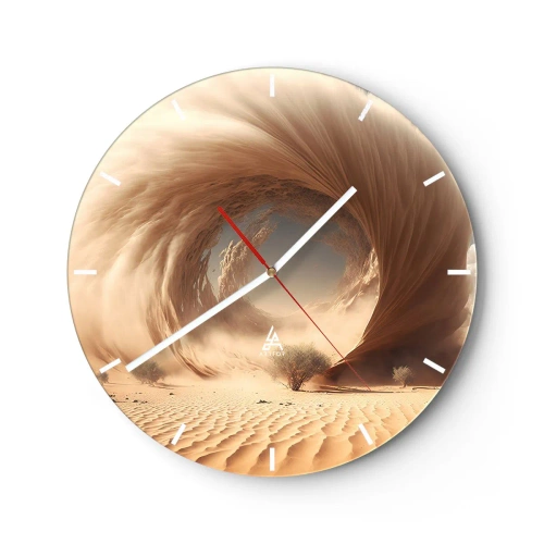 Relógio de parede - Relógio em vidro - Uma paisagem desértica com uma estrutura em forma de portal em espiral - 30x30cm - Portal aberto - Decoração de parede moderna para a sala de estar, cozinha e quarto ARTTOR
