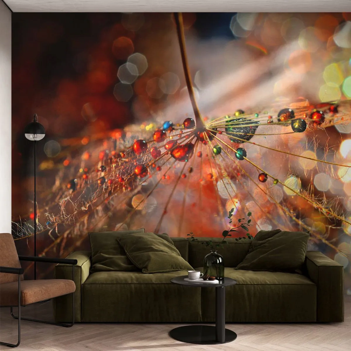 Papel de Parede Premium Sand - Enroscado numa teia de aranha - Abstração, teia de aranha, Pedaço - 300x210 cm