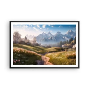 Pôster com moldura preta - Vale idílico - 91x61 cm