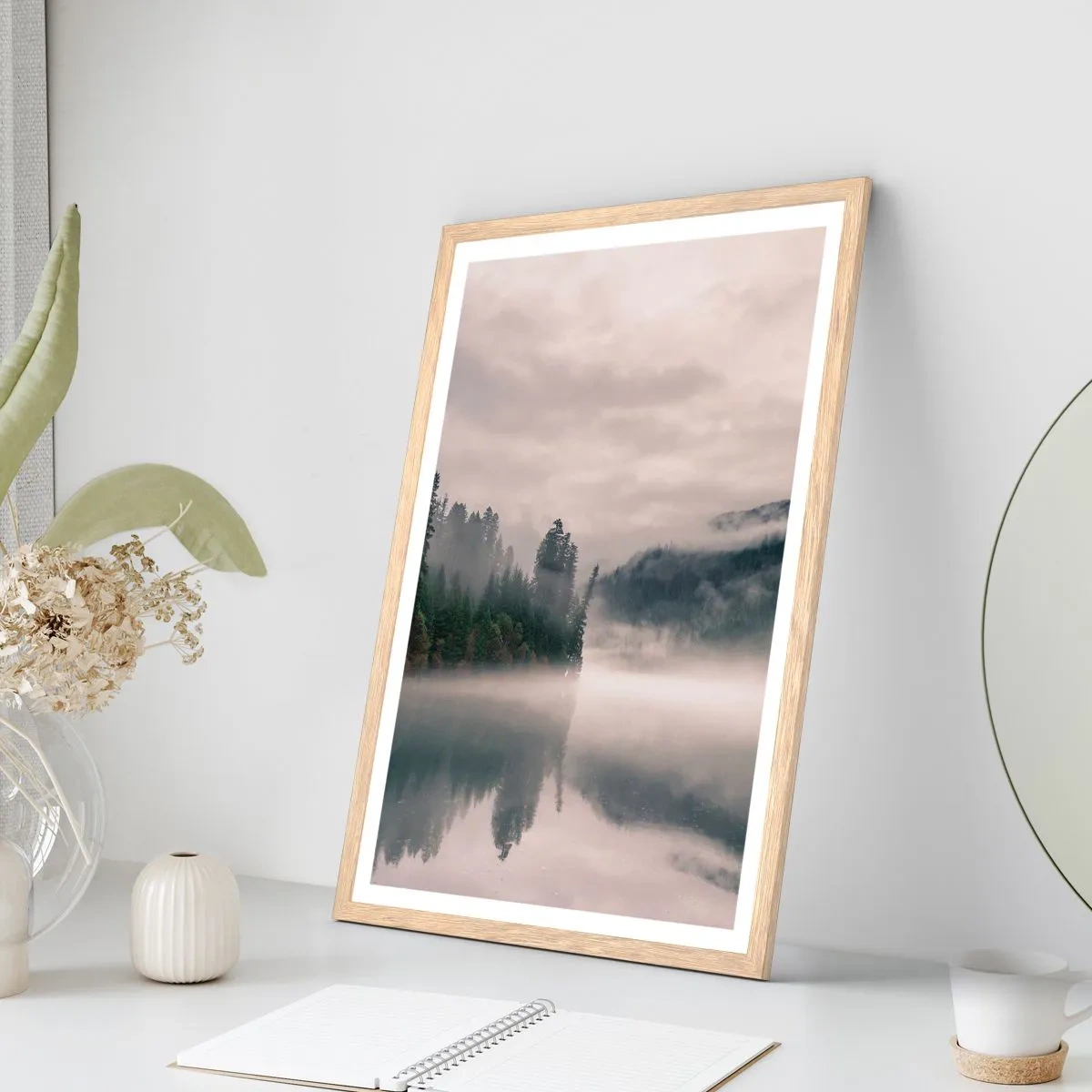 Pôster com moldura de carvalho claro - Em devaneio, na névoa - 70x100 cm