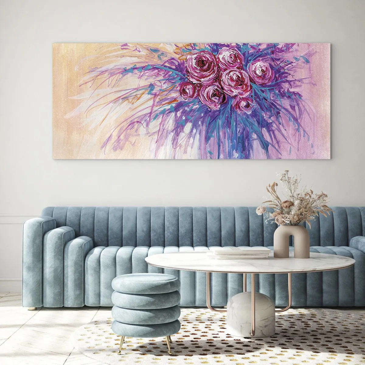 Quadro em vidro - Fonte de rosas - 100x40 cm