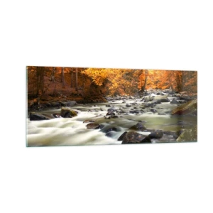 Quadro em vidro - Um riacho na floresta dourada - 100x40 cm