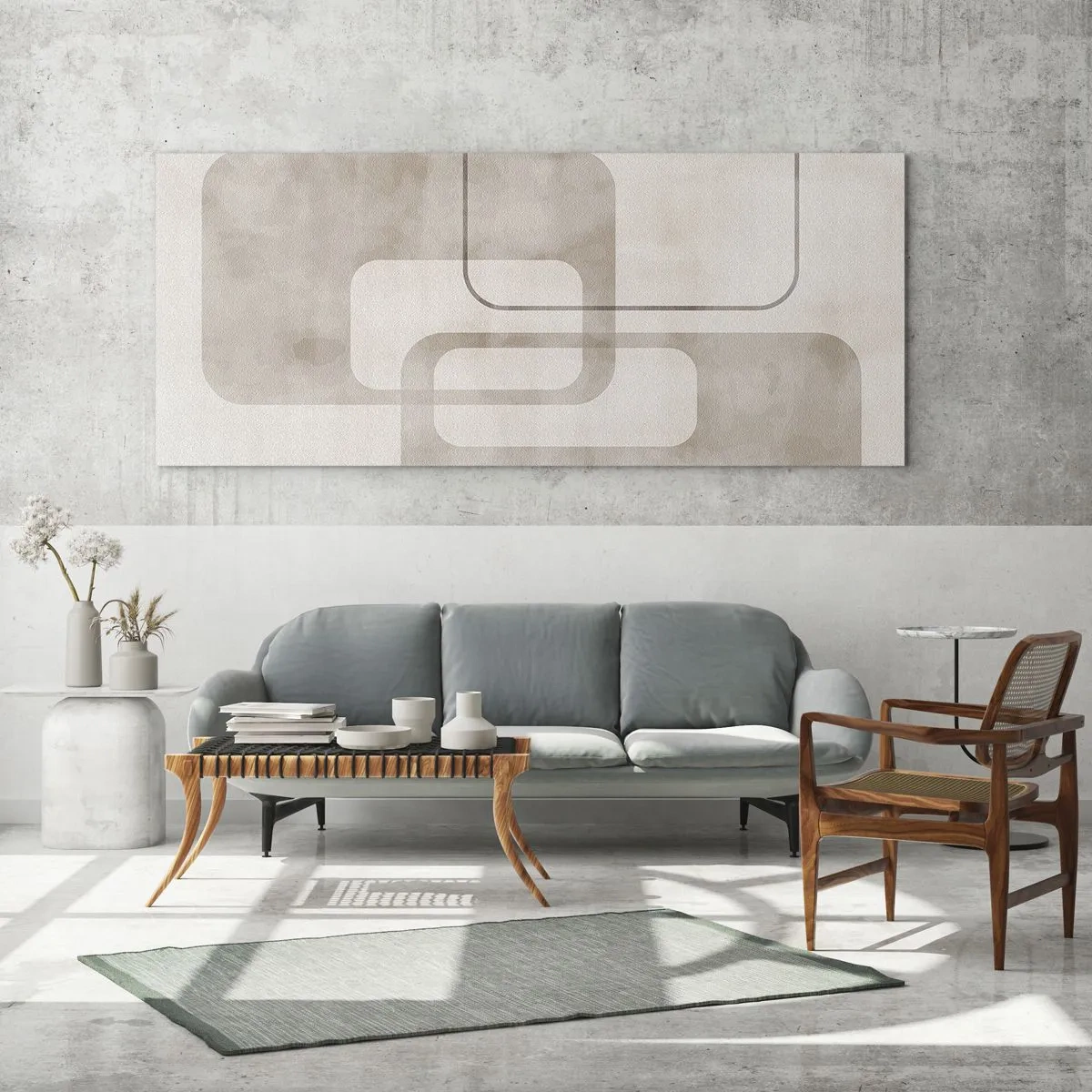 Quadro em vidro - Argamassa geométrica - 140x50 cm