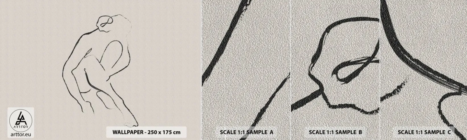 Amostra de papel de parede Premium Sand - Esboço íntimo - Minimalismo, Agir, Mulher - 100x30 cm