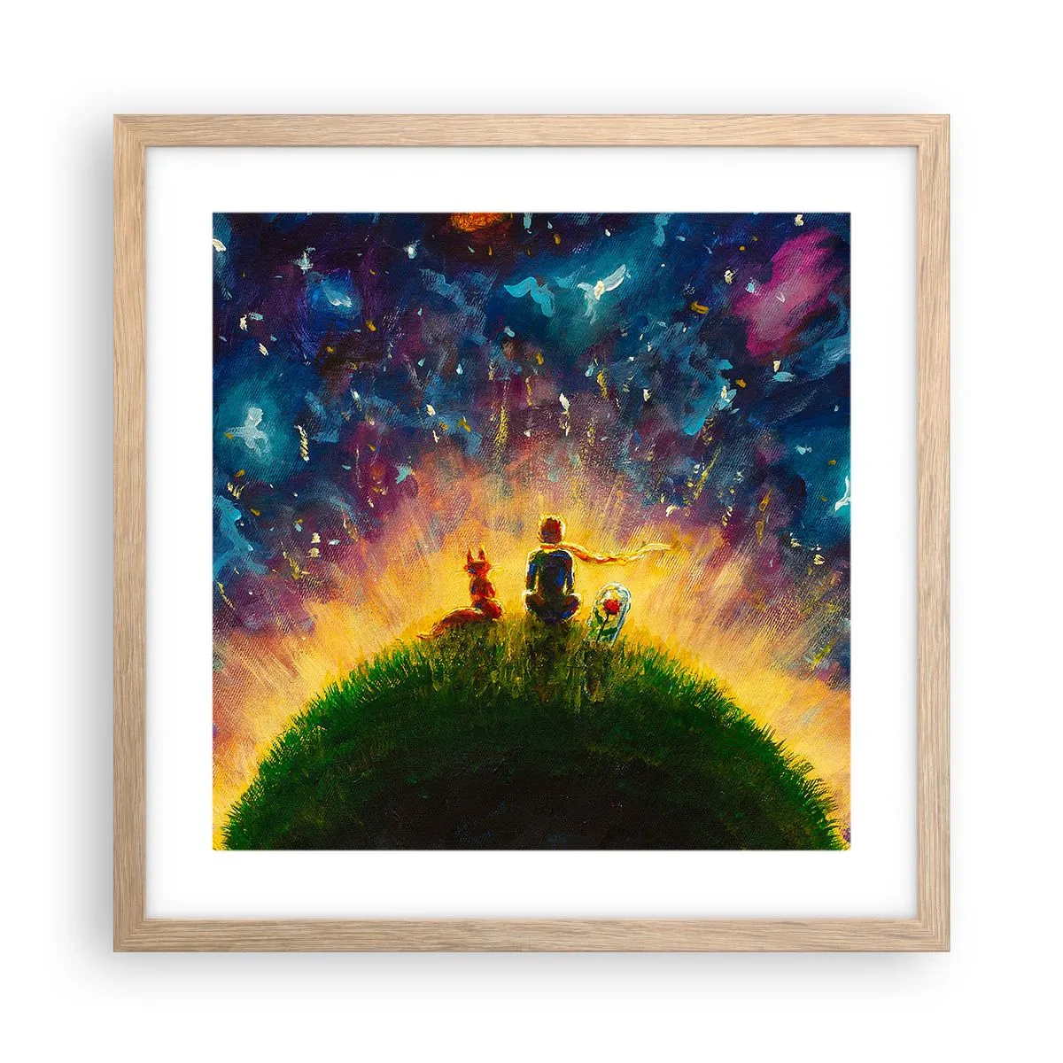 Pôster com moldura de carvalho claro - Amor e amizade - o mundo inteiro - 40x40 cm