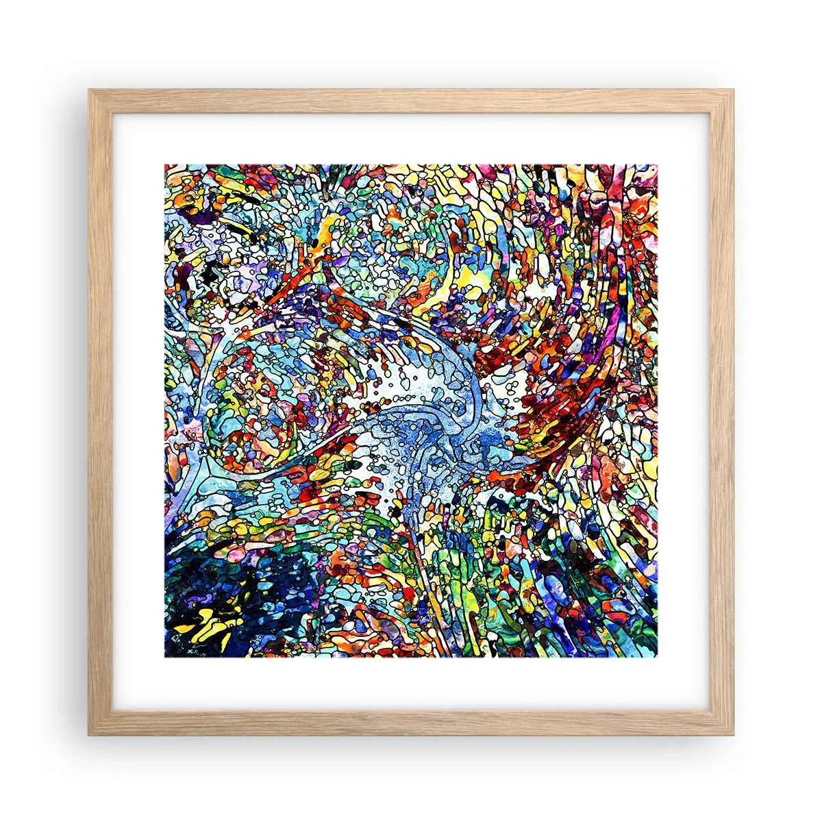 Pôster com moldura de carvalho claro - Vitrais gotejantes - 40x40 cm