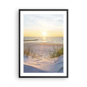 Pôster com moldura preta - Praia do pôr do sol com vista para o mar - 50x70cm - O som do mar, o canto dos pássaros, a praia selvagem entre a relva... - Decoração de parede moderna para a sala de estar e quarto ARTTOR