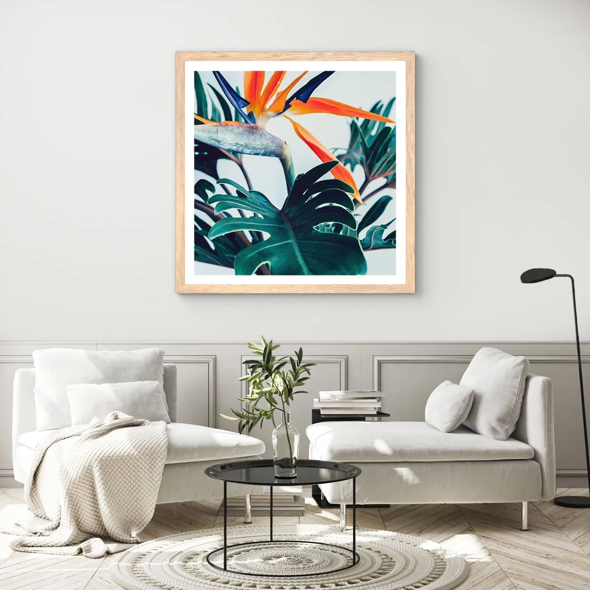 Pôster com moldura de carvalho claro - Arbusto de passarinho - 60x60 cm