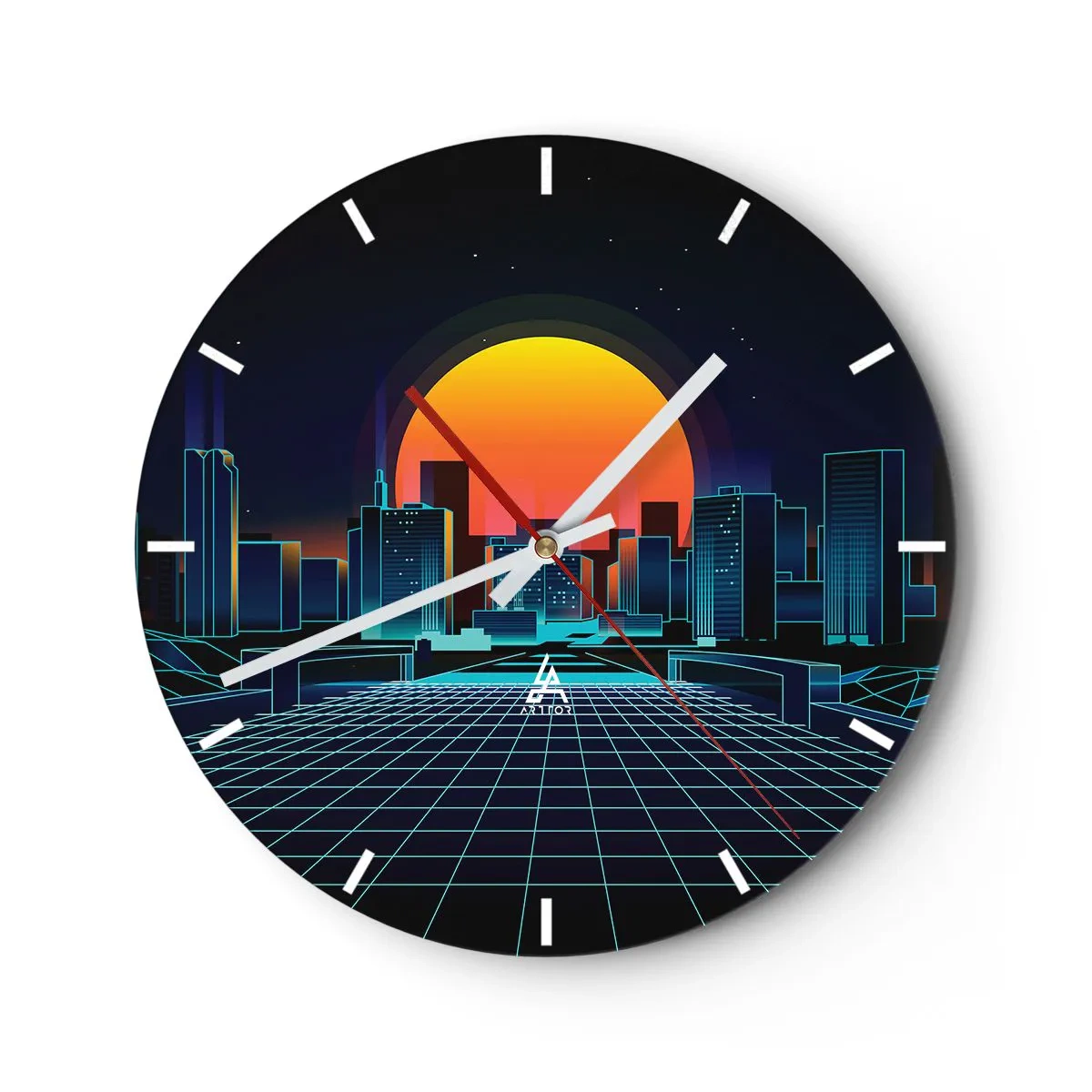 Relógio de parede - Relógio em vidro - Paisagem urbana retrô-futurista com luzes de neon e pôr do sol - 30x30cm - Ainda quer ir para o mundo real? - Decoração de parede moderna para a sala de estar, cozinha e quarto ARTTOR