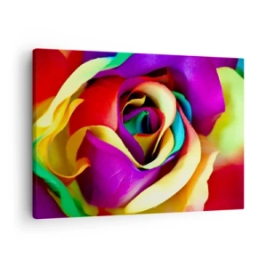 Quadro em tela - Uma rosa colorida em tons de arco-íris - 70x50cm - É impossível - Decoração de parede moderna para a sala de estar e quarto ARTTOR