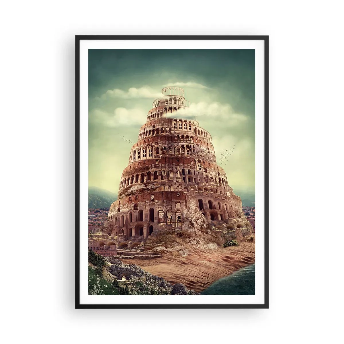 Pôster com moldura preta - Torre de babel - 70x100 cm