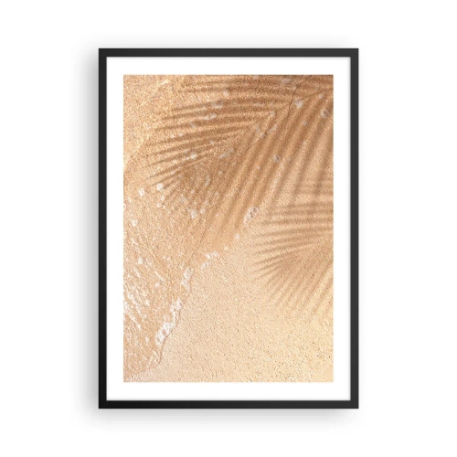 Pôster com moldura preta - sombra das folhas de palmeira na areia dourada da praia - 50x70cm - A sombra de um verão quente - Decoração de parede moderna para a sala de estar e quarto ARTTOR