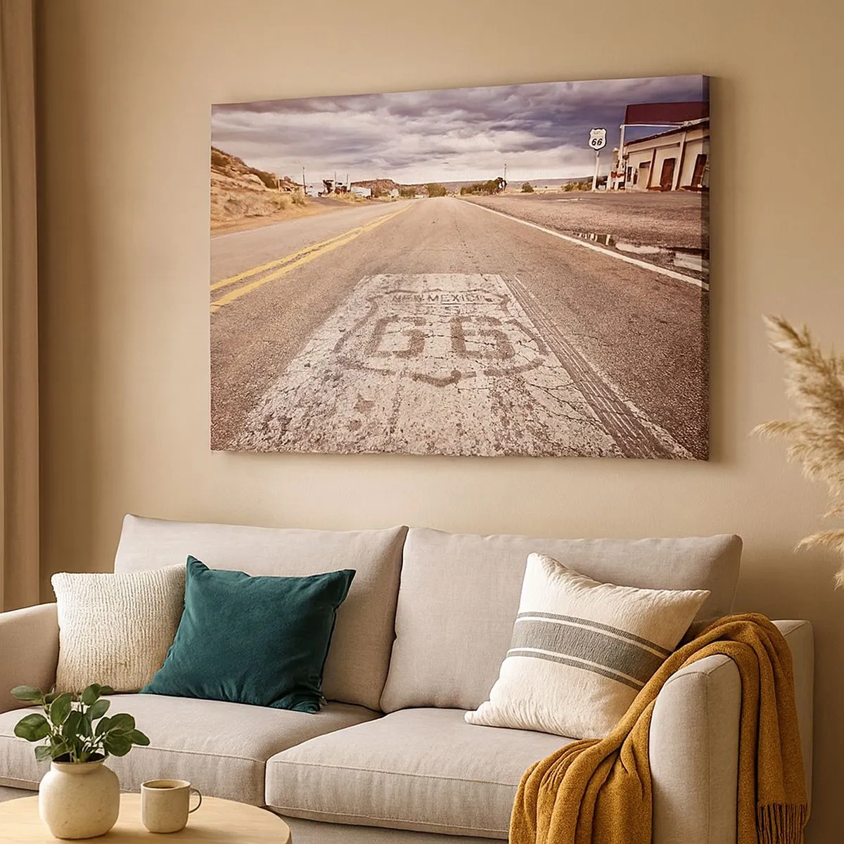 Quadro em tela - Rota 66 em clima desértico com céu pitoresco - 70x50cm - Mother Road - uma lenda americana - Decoração de parede moderna para a sala de estar e quarto ARTTOR