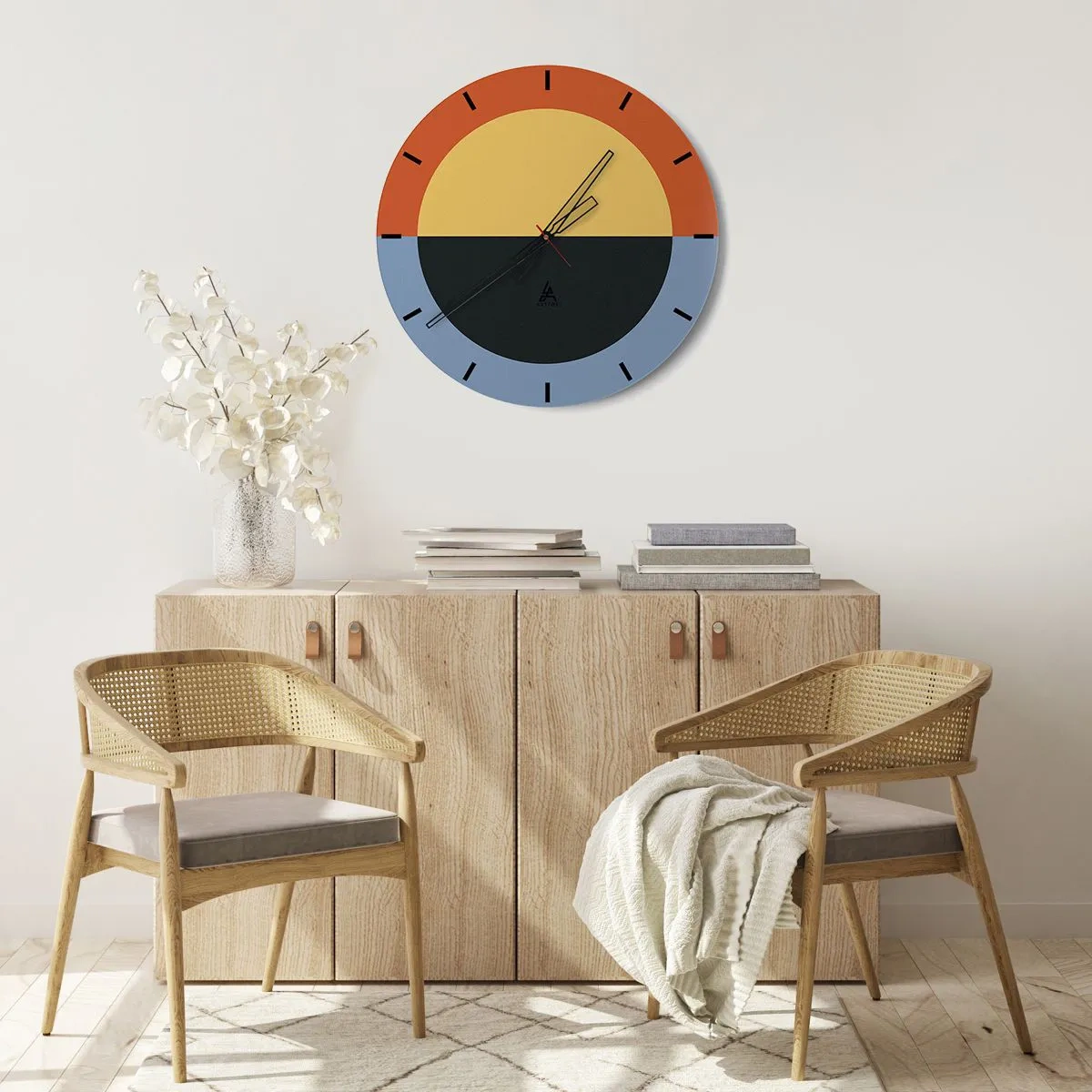 Relógio de parede - Relógio em vidro - Abstração de cores com contraste de cores - 30x30cm - Composição do calor e do frio - Decoração de parede moderna para a sala de estar, cozinha e quarto ARTTOR
