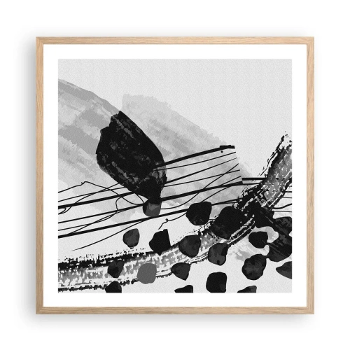 Pôster com moldura de carvalho claro - Abstração orgánica em preto e branco - 60x60 cm