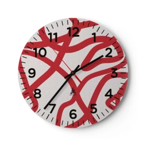 Relógio de parede - Relógio em vidro - Vermelho em branco - 30x30 cm