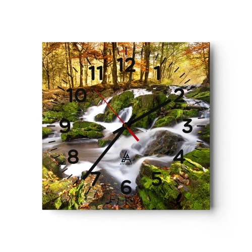 Relógio de parede - Relógio em vidro - Pela floresta de outono - 30x30 cm