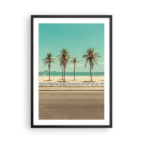 Pôster com moldura preta - Uma praia com palmeiras e céu azul - 50x70cm - Em guarda da praia - Decoração de parede moderna para a sala de estar e quarto ARTTOR