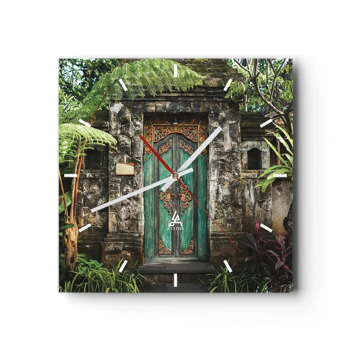 Relógio de parede - Relógio em vidro - Portas para um mundo exótico - 30x30 cm