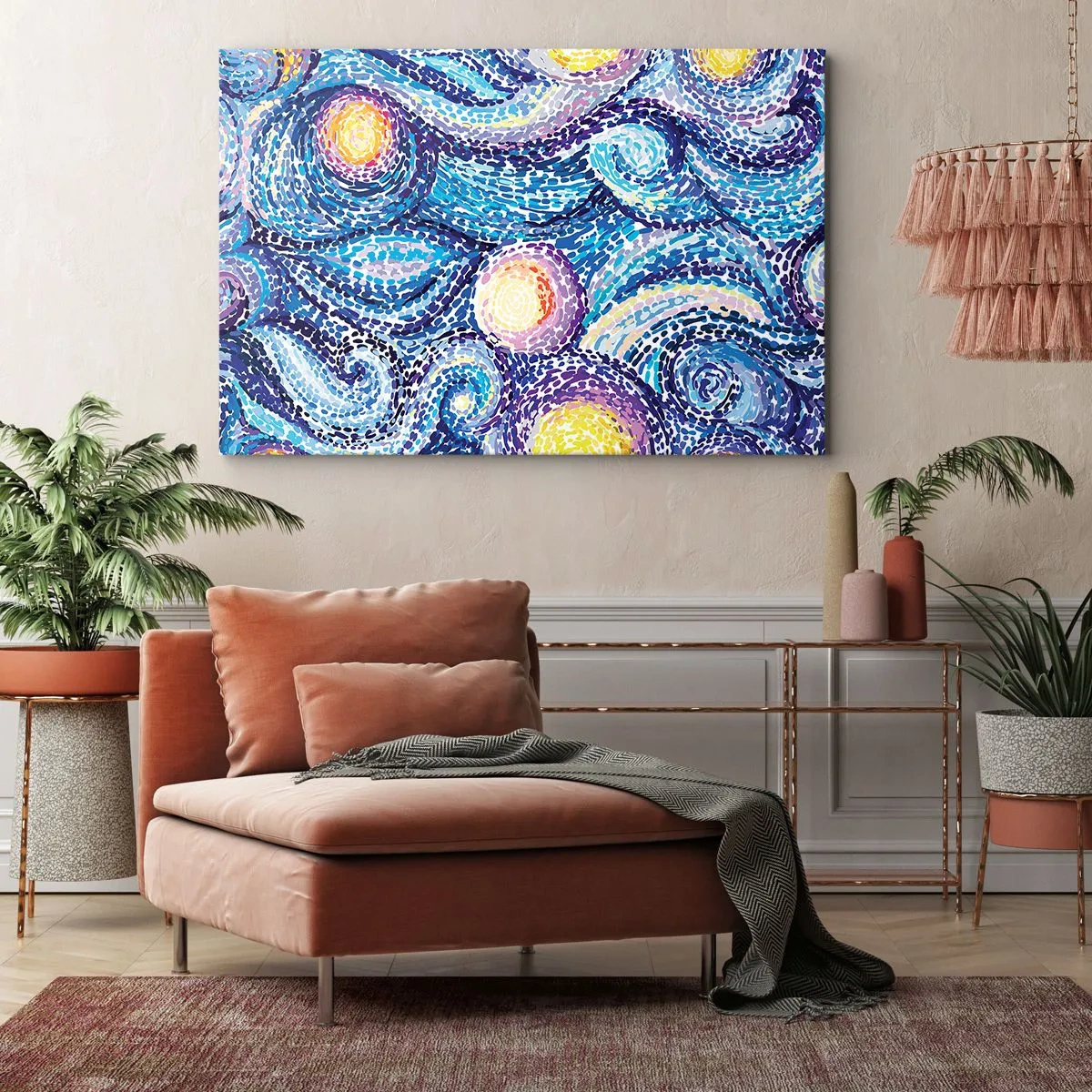Quadro em tela - Uma interpretação artística do céu estrelado no estilo de Van Gogh - 70x50cm - De um quadro de van Gogh - Decoração de parede moderna para a sala de estar e quarto ARTTOR