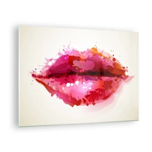 Quadro em vidro - Lábios abstratos em cores vibrantes - 70x50cm - Mais vermelho que o vermelho - Decoração de parede moderna para a sala de estar e quarto ARTTOR