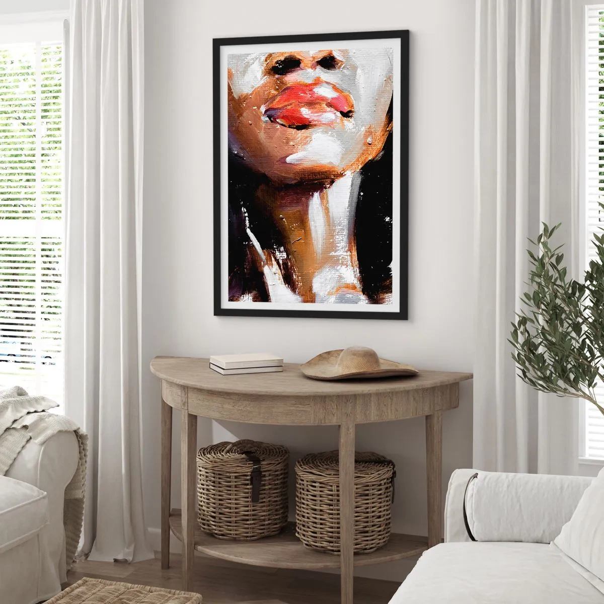 Pôster com moldura preta - Retrato abstrato de uma mulher com lábios vermelhos - 50x70cm - Orgulho sem preconceitos - Decoração de parede moderna para a sala de estar e quarto ARTTOR