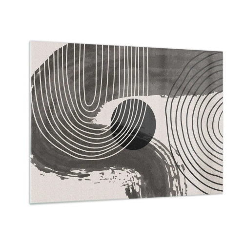 Quadro em vidro - Abstração moderna com linhas pretas e brancas e um oval - 70x50cm - O oval vence - Decoração de parede moderna para a sala de estar e quarto ARTTOR