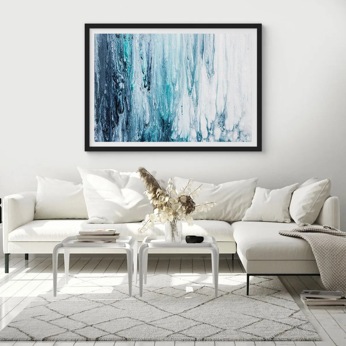 Pôster com moldura preta - Estalactites em azul - 70x50 cm