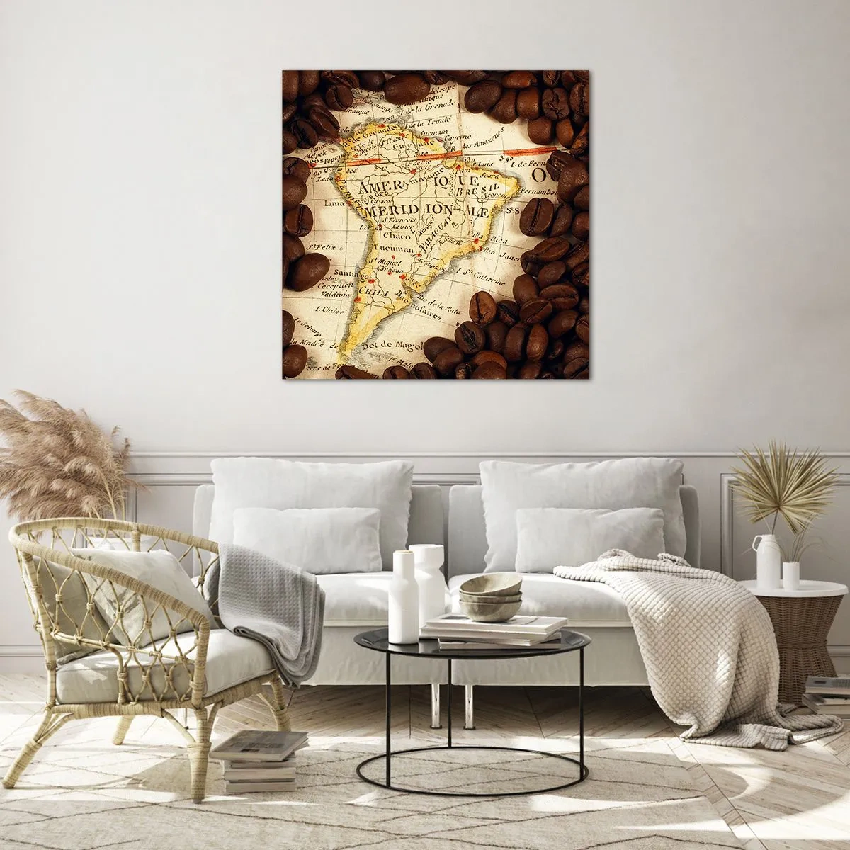 Quadro em vidro - De onde vem o melhor café? - 70x70 cm