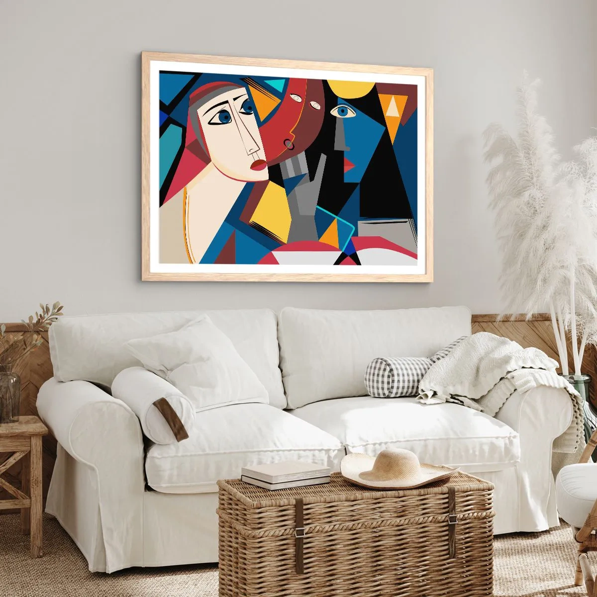Pôster com moldura de carvalho claro - Uma conversa entre cubistas - 100x70 cm