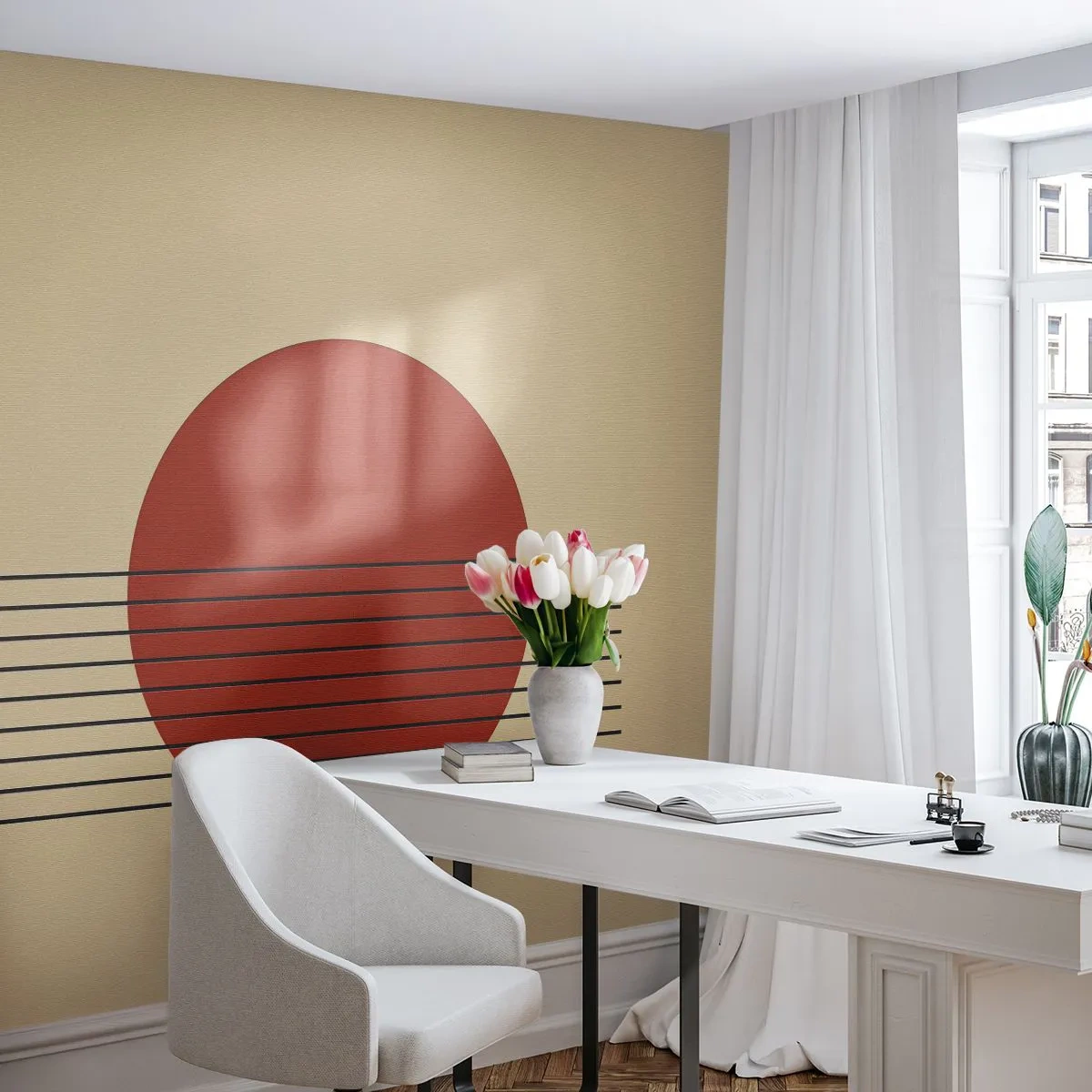 Papel de Parede Premium Sand - Em círculo e mais além - Abstração, Pedaço, Gráficos - 250x175 cm