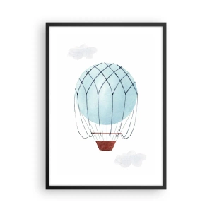 Pôster com moldura preta - Um balão de ar quente em aquarela flutuando entre as nuvens - 50x70cm - Tudo nas nuvens - Decoração de parede moderna para a sala de estar e quarto ARTTOR